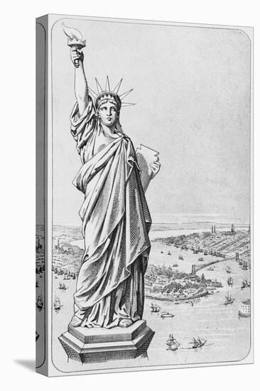 The Statue of Liberty, New York, C.1885 (Engraving) (B/W Photo)-American-Stretched Canvas