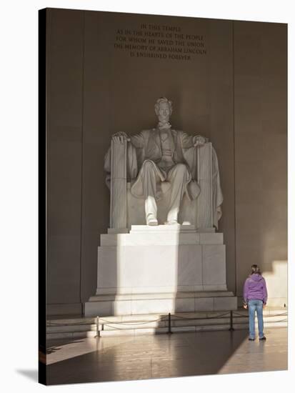 The Statue of Lincoln in the Lincoln Memorial Being Admired by a Young Girl, Washington D.C., USA-Mark Chivers-Stretched Canvas