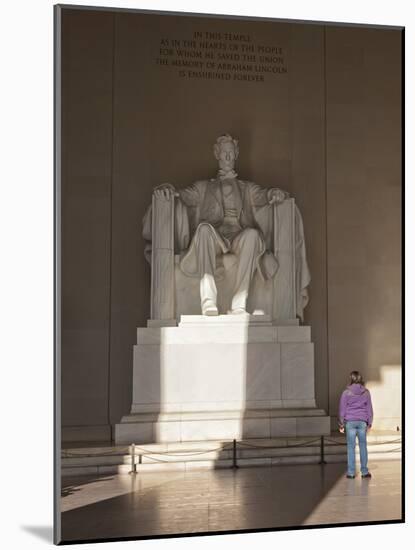 The Statue of Lincoln in the Lincoln Memorial Being Admired by a Young Girl, Washington D.C., USA-Mark Chivers-Mounted Photographic Print