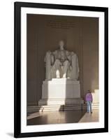 The Statue of Lincoln in the Lincoln Memorial Being Admired by a Young Girl, Washington D.C., USA-Mark Chivers-Framed Photographic Print