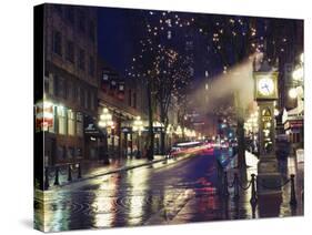 The Steam Clock at Night on Water Street, Gastown, Vancouver, British Columbia, Canada-Christian Kober-Stretched Canvas