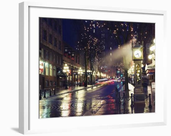 The Steam Clock at Night on Water Street, Gastown, Vancouver, British Columbia, Canada-Christian Kober-Framed Photographic Print