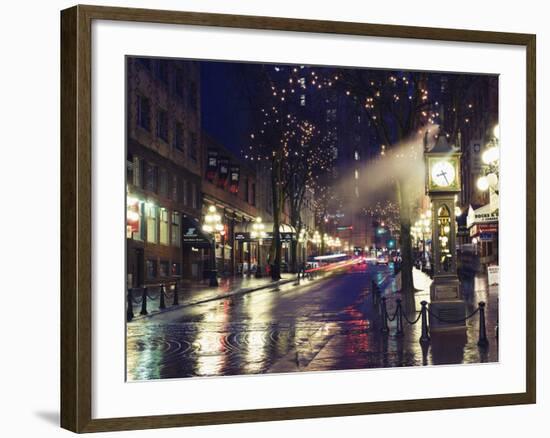 The Steam Clock at Night on Water Street, Gastown, Vancouver, British Columbia, Canada-Christian Kober-Framed Photographic Print