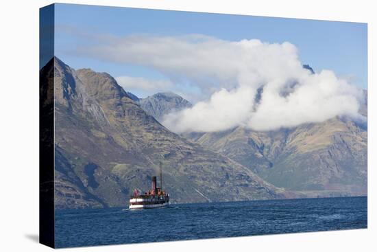 The steamship TSS Earnslaw on Lake Wakatipu, clouds over Walter Peak, Queenstown, Queenstown-Lakes -Ruth Tomlinson-Stretched Canvas