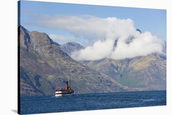 The steamship TSS Earnslaw on Lake Wakatipu, clouds over Walter Peak, Queenstown, Queenstown-Lakes -Ruth Tomlinson-Stretched Canvas