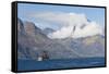 The steamship TSS Earnslaw on Lake Wakatipu, clouds over Walter Peak, Queenstown, Queenstown-Lakes -Ruth Tomlinson-Framed Stretched Canvas