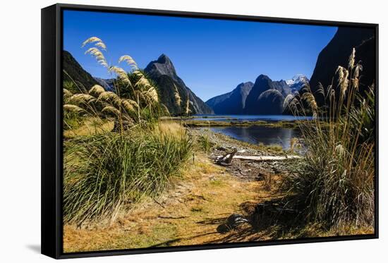The Steep Cliffs of Milford Sound-Michael-Framed Stretched Canvas
