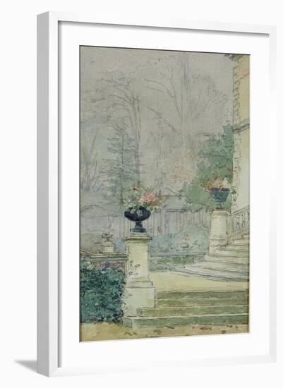 The Steps of Les Fourneaux at Melun (Pencil and W/C on Paper)-Henri Rouart-Framed Giclee Print