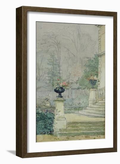The Steps of Les Fourneaux at Melun (Pencil and W/C on Paper)-Henri Rouart-Framed Giclee Print