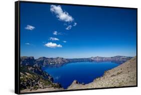 The still waters of Crater Lake, the deepest lake in the U.S.A., part of the Cascade Range, Oregon,-Martin Child-Framed Stretched Canvas