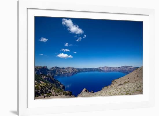 The still waters of Crater Lake, the deepest lake in the U.S.A., part of the Cascade Range, Oregon,-Martin Child-Framed Photographic Print