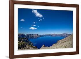 The still waters of Crater Lake, the deepest lake in the U.S.A., part of the Cascade Range, Oregon,-Martin Child-Framed Photographic Print