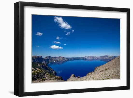 The still waters of Crater Lake, the deepest lake in the U.S.A., part of the Cascade Range, Oregon,-Martin Child-Framed Photographic Print