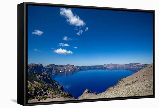 The still waters of Crater Lake, the deepest lake in the U.S.A., part of the Cascade Range, Oregon,-Martin Child-Framed Stretched Canvas