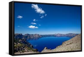 The still waters of Crater Lake, the deepest lake in the U.S.A., part of the Cascade Range, Oregon,-Martin Child-Framed Stretched Canvas