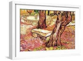 The Stone Bench In The Garden of Saint-Paul Hospital-Vincent van Gogh-Framed Art Print