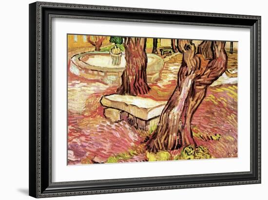 The Stone Bench In The Garden of Saint-Paul Hospital-Vincent van Gogh-Framed Art Print