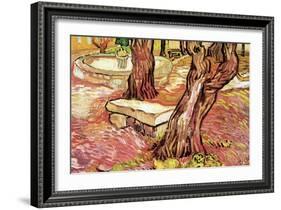 The Stone Bench In The Garden of Saint-Paul Hospital-Vincent van Gogh-Framed Art Print