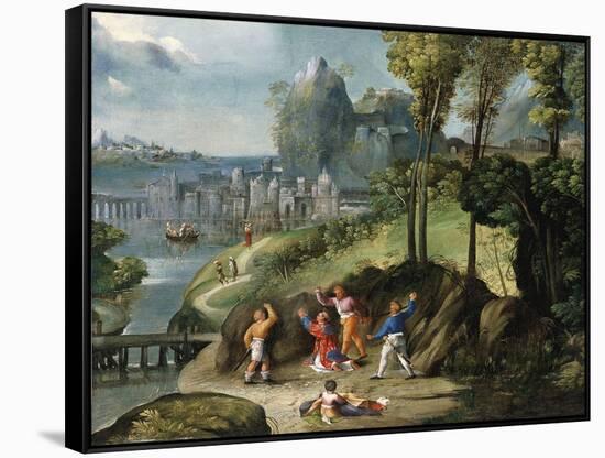 The Stoning of Saint Stephen-Battista Dossi-Framed Stretched Canvas