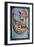 The Storm at Sea, from the Gospel of the Abbess Hitda, C.1020 (Vellum)-Ottonian Movement-Framed Giclee Print