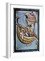 The Storm at Sea, from the Gospel of the Abbess Hitda, C.1020 (Vellum)-Ottonian Movement-Framed Giclee Print