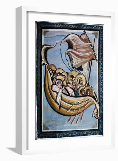 The Storm at Sea, from the Gospel of the Abbess Hitda, C.1020 (Vellum)-Ottonian Movement-Framed Giclee Print