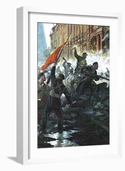 The Storming of the Winter Palace, St Petersburg, Russian Revolution, October 1917-null-Framed Giclee Print