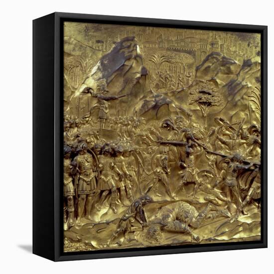 The Story of David and Goliath, One of Ten Relief Panels from the Gates of Paradise, 1425-52-Lorenzo Ghiberti-Framed Stretched Canvas