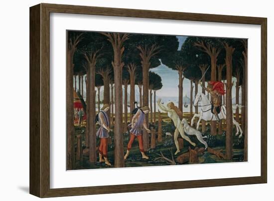 The Story of Nastagio Degli Onesti (First Episode), Ca 1483-Sandro Botticelli-Framed Giclee Print