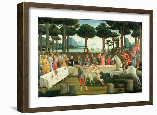 The Story of Nastagio Degli Onesti: Nastagio Arranges a Feast at Which the Ghosts Reappear, 1483-87-Sandro Botticelli-Framed Giclee Print