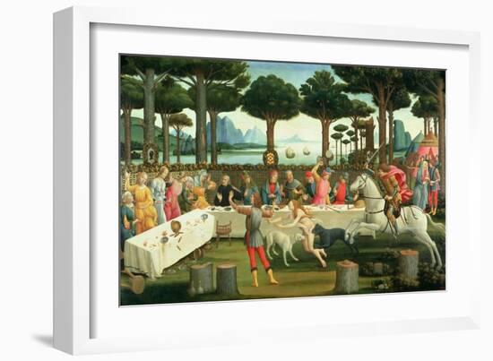 The Story of Nastagio Degli Onesti: Nastagio Arranges a Feast at Which the Ghosts Reappear, 1483-87-Sandro Botticelli-Framed Giclee Print