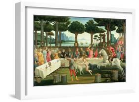 The Story of Nastagio Degli Onesti: Nastagio Arranges a Feast at Which the Ghosts Reappear, 1483-87-Sandro Botticelli-Framed Giclee Print