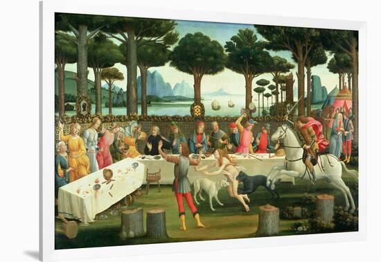 The Story of Nastagio Degli Onesti: Nastagio Arranges a Feast at Which the Ghosts Reappear, 1483-87-Sandro Botticelli-Framed Giclee Print