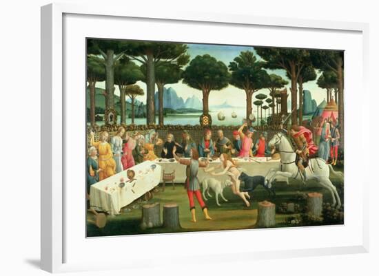 The Story of Nastagio Degli Onesti: Nastagio Arranges a Feast at Which the Ghosts Reappear, 1483-87-Sandro Botticelli-Framed Giclee Print