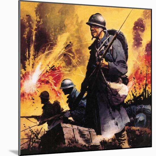 The Story of World War One: No Retreat -- the Battle Call at Verdun-Frank Bellamy-Mounted Giclee Print