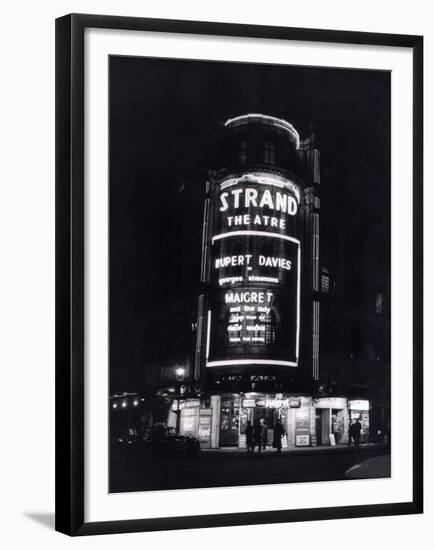 The Strand Theatre, London is Lit up at Night to Advertise the Play Maigret Starring Rupert Davies-null-Framed Premium Photographic Print