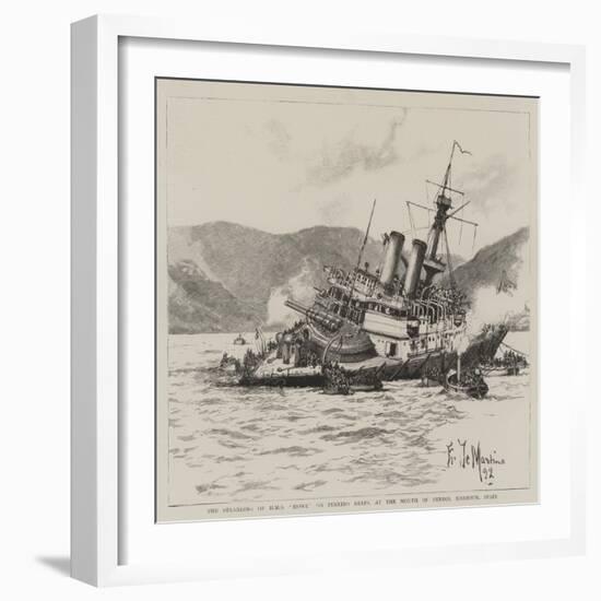 The Stranding of HMS Howe on Pereiro Reefs, at the Mouth of Ferrol Harbour, Spain-Eduardo de Martino-Framed Giclee Print