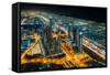 The street lights and skyscrapers of Dubai from high above the city, Dubai, United Arab Emirates-Logan Brown-Framed Stretched Canvas