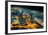 The street lights and skyscrapers of Dubai from high above the city, Dubai, United Arab Emirates-Logan Brown-Framed Photographic Print