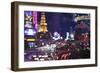 The Strip with Paris at Las Vegas main strip lights at night.-Michele Niles-Framed Photographic Print