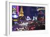 The Strip with Paris at Las Vegas main strip lights at night.-Michele Niles-Framed Photographic Print