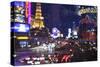 The Strip with Paris at Las Vegas main strip lights at night.-Michele Niles-Stretched Canvas