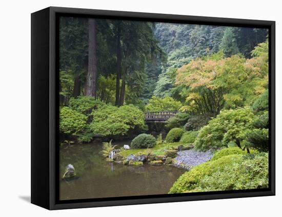 The Strolling Pond with Moon Bridge in the Japanese Garden, Portland, Oregon, USA-Greg Probst-Framed Stretched Canvas