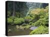 The Strolling Pond with Moon Bridge in the Japanese Garden, Portland, Oregon, USA-Greg Probst-Stretched Canvas