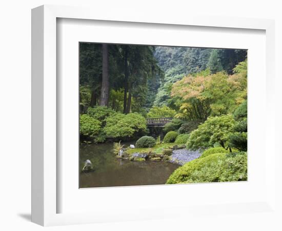 The Strolling Pond with Moon Bridge in the Japanese Garden, Portland, Oregon, USA-Greg Probst-Framed Photographic Print