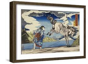 The Strong Woman, Okane, of Omi Province, Subduing a Wild Horse-Kuniyoshi Utagawa-Framed Giclee Print
