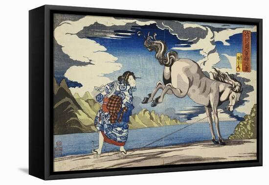 The Strong Woman, Okane, of Omi Province, Subduing a Wild Horse-Kuniyoshi Utagawa-Framed Stretched Canvas