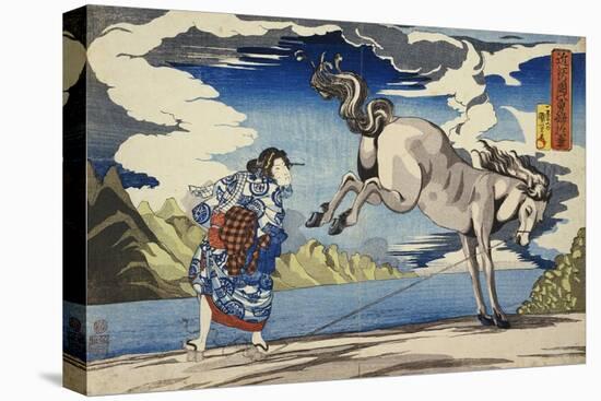 The Strong Woman, Okane, of Omi Province, Subduing a Wild Horse-Kuniyoshi Utagawa-Stretched Canvas