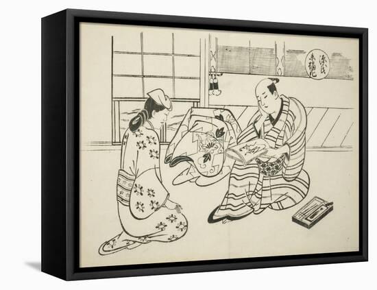 The Suetsumuhana Chapter from The Tale of Genji , from a series of Genji parodies, c.1710-Okumura Masanobu-Framed Stretched Canvas