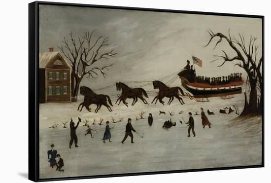 The Suffragettes Taking a Sleigh Ride, 1870-90-American School-Framed Stretched Canvas